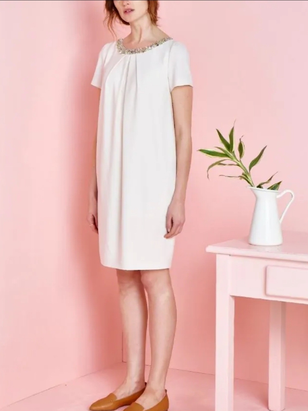 NWT Ieena for Mac Duggal Rhinestone Neckline Shift Dress White 0